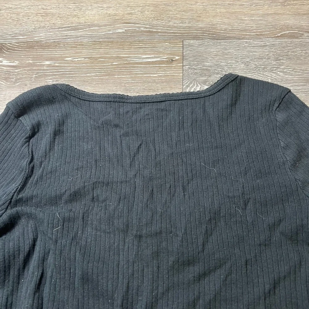 Aeropostale Ribbed Top Women M Black Seriously Soft Long Sleeve Rosette Coquette